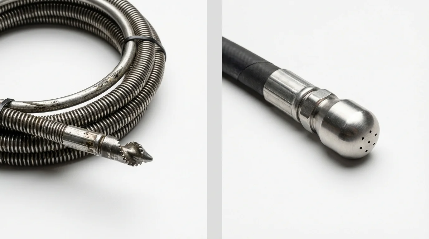 Drain snake cable and hydro jetting nozzle used for drain cleaning in Davison, MI