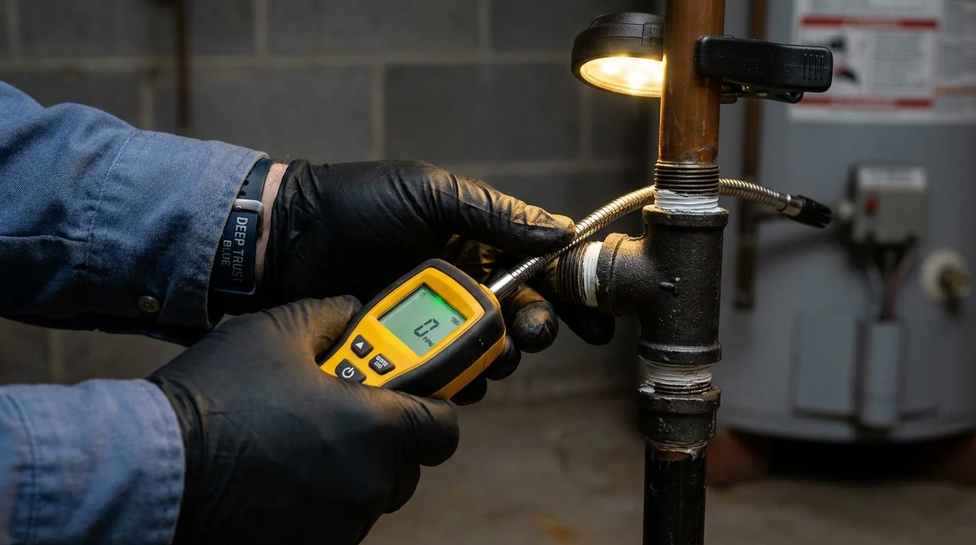 Gas leak detection with electronic sniffer by Johns Plumbing LLC in Davison
