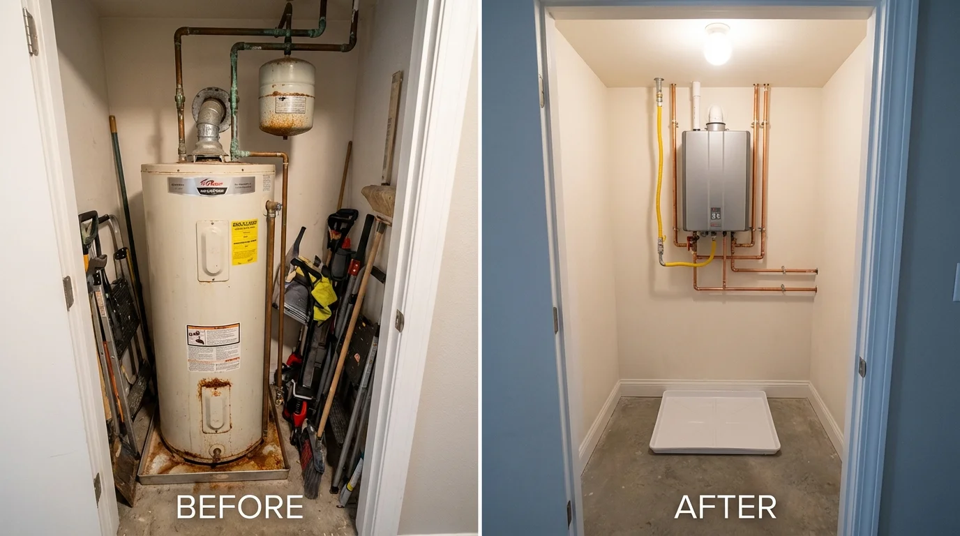 Tank water heater versus wall-mounted tankless unit comparison for Davison, MI homeowners